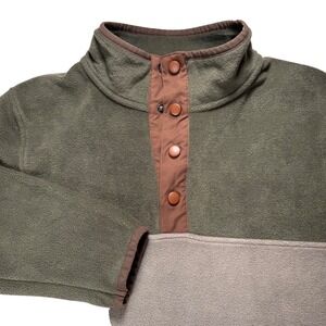 LIV Outdoor Fleece Pullover 1/4 Snap Neck Jacket Men's Green Tan Brown Medium
